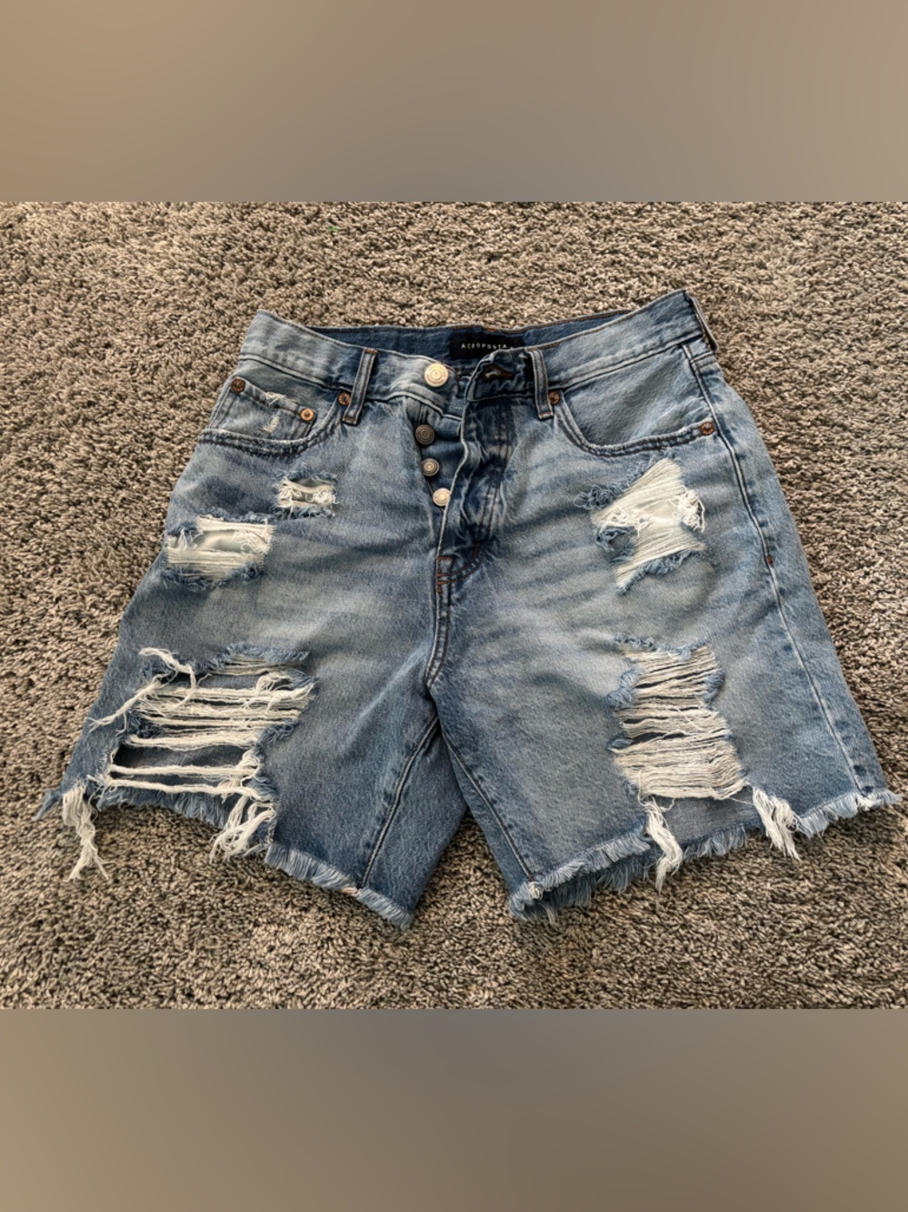 Aeropostale 90s Baggy Ripped Faded Button Shorts Size 4